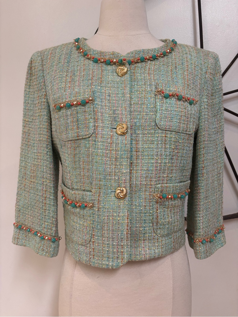 Cynthia Steffe mint tween beaded cropped blazer 8